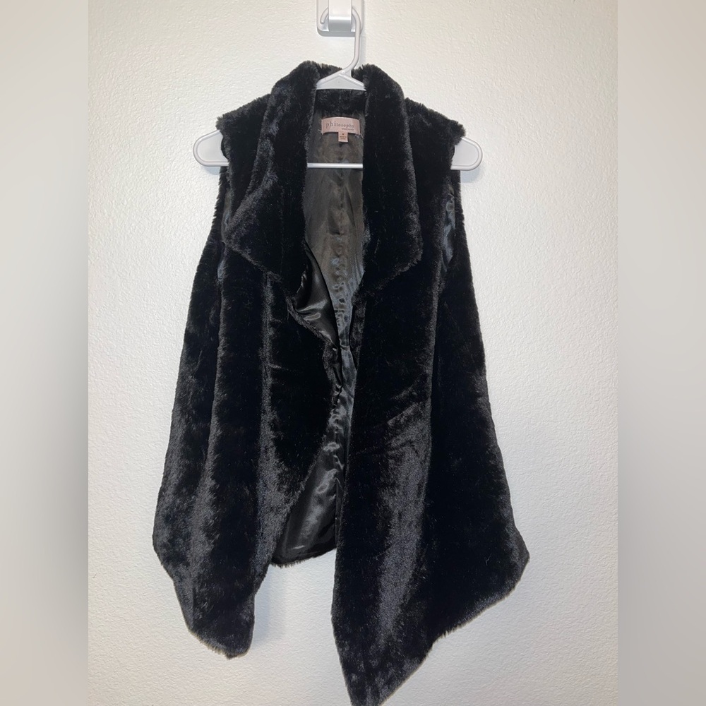 Philosophy Black Faux Fur Draped Vest